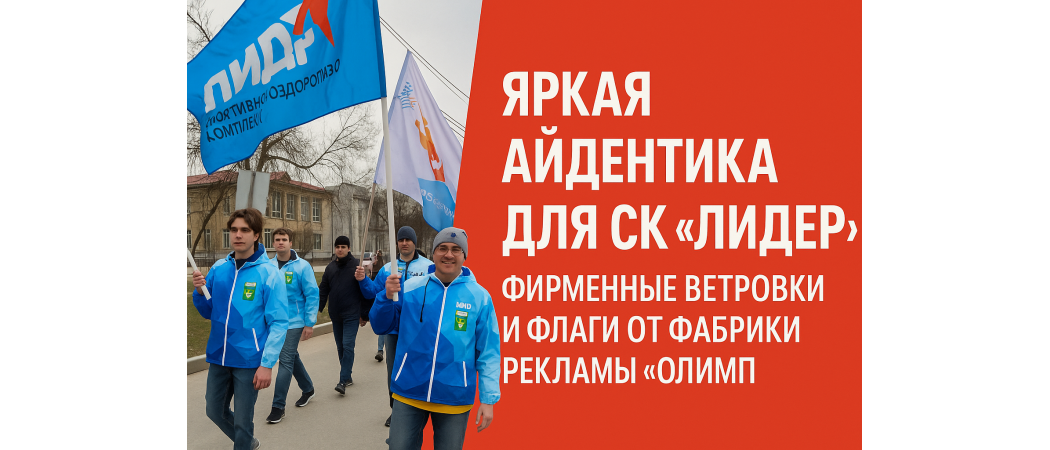 Яркая айдентика для СК «Лидер» (г. Березовский): фирменные ветровки и флаги от фабрики рекламы «ОЛИМП»