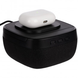 Колонка с беспроводной зарядкой Esca и подсветкой логотипа, черная