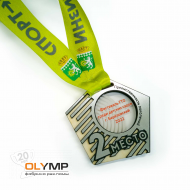 Медаль из дерева с акрилом и пластиком 3-слойная, с УФ-печатью