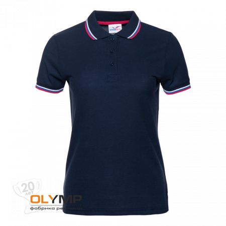 Рубашка поло женская триколор STAN хлопок/полиэстер 185, 04WRUS                                                                                         темно-синий   
